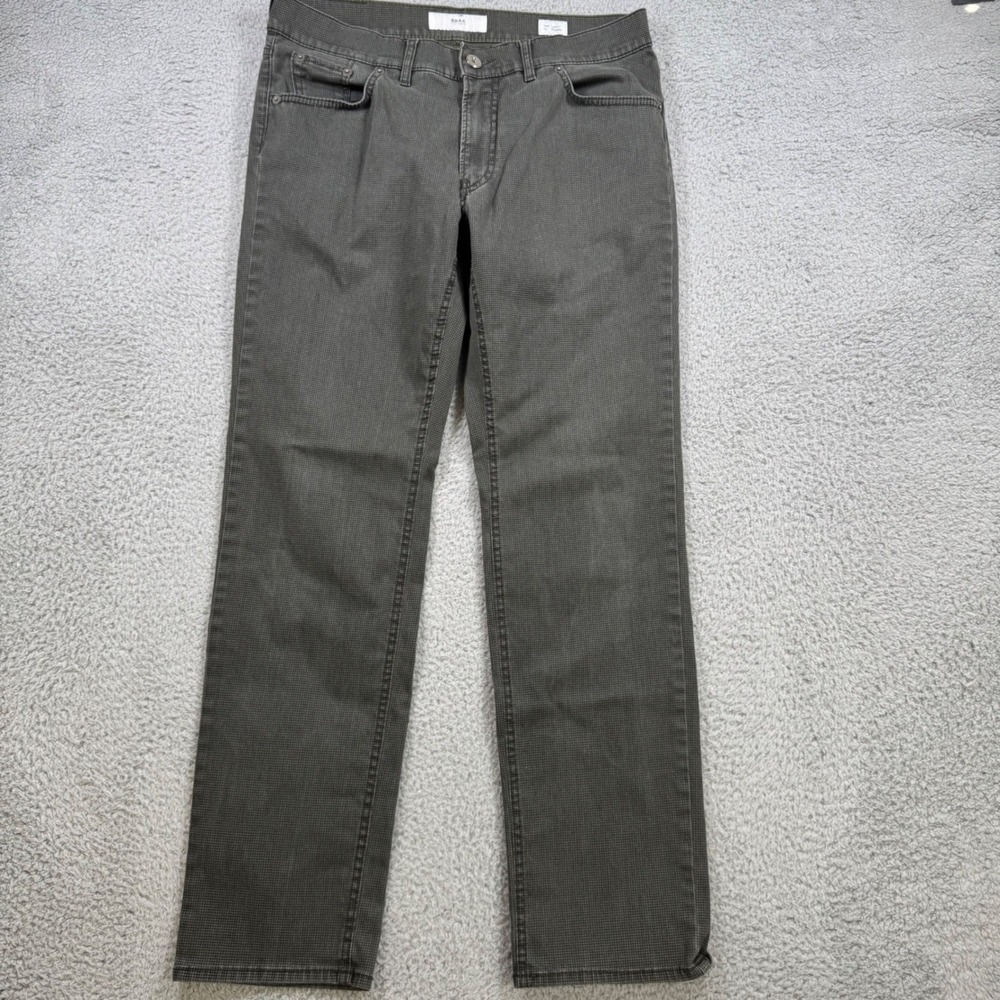 Brax Chuck Modern Fit Pants Mens 34x29 Olive Grey Micro Hounds Tooth